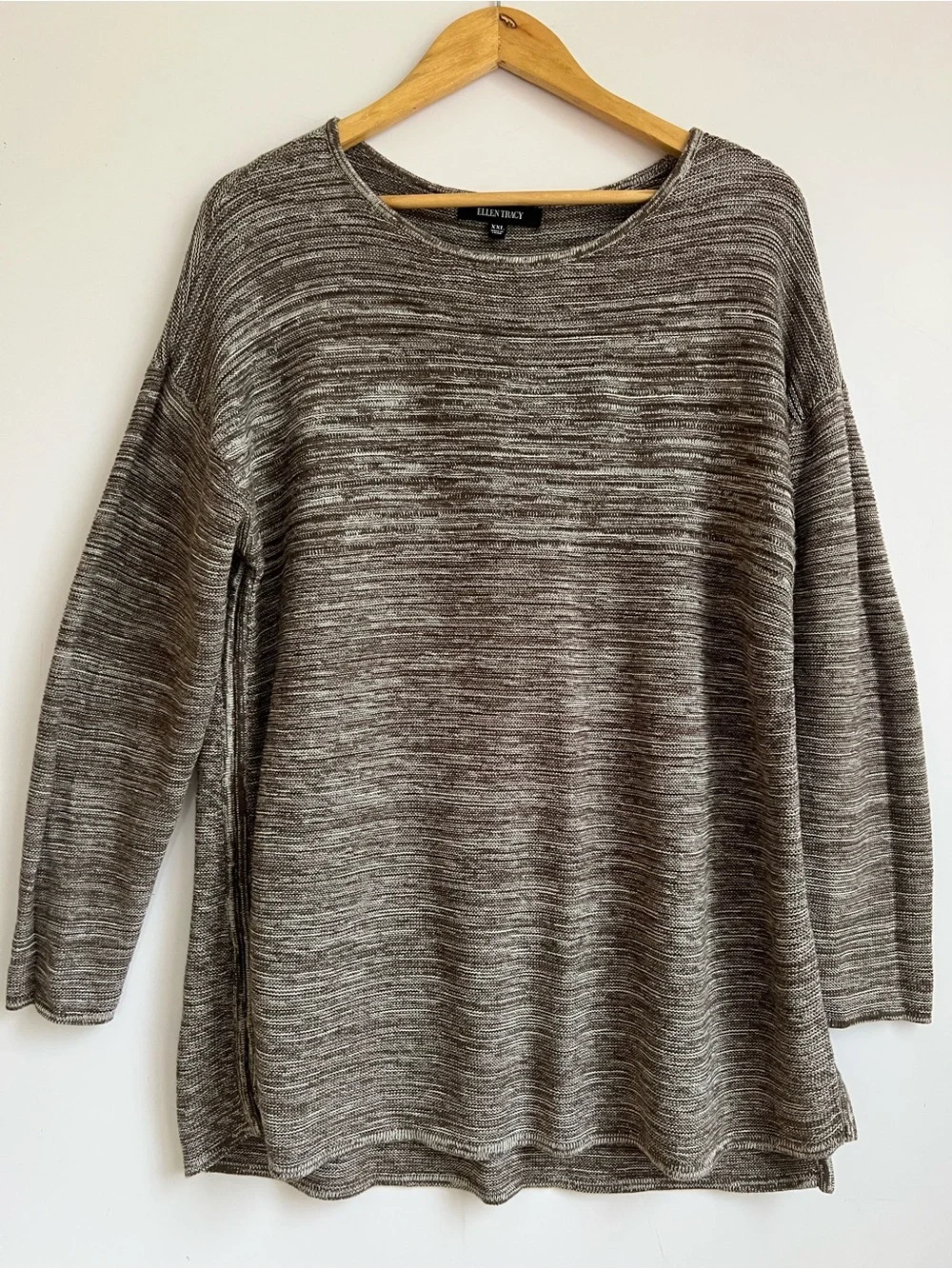 Ellen Tracy Women Coco Ivory/Brown Marled Knit Long Sleeve Sweater Top XXL